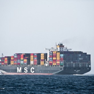 Massive Container Freighter Ship MSC in the Santa Barbara Channe